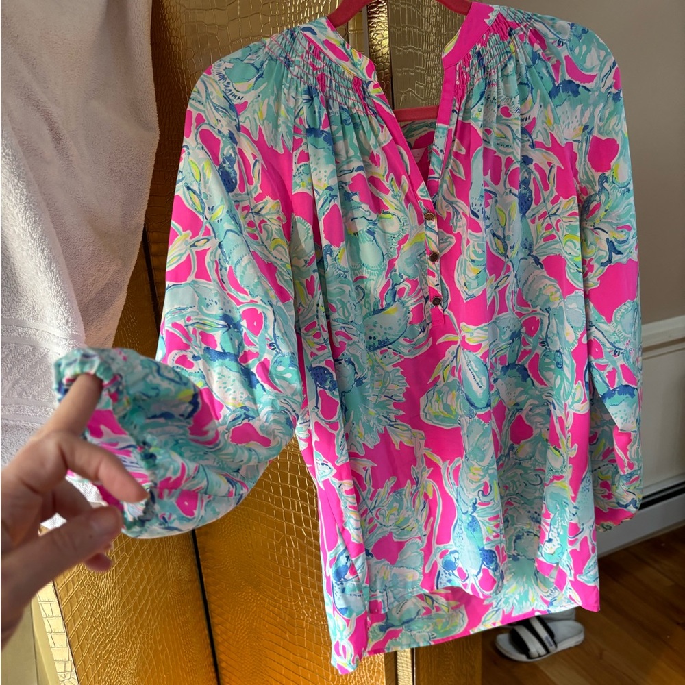 Lilly Pulitzer Vibrant Pink Elsa Silk blouse size XL